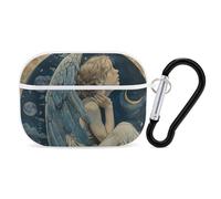 for Airpod Pro Case Cover with Secure Lock Clip Hard Angel with Blue Wings Protective Cover Compatible with Airpod Pro 2nd/1st Generation Case for Women Men Front LED Visible White