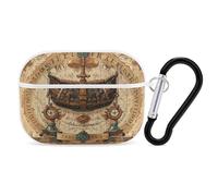 for Airpod Pro Case Cover with Secure Lock Clip Hard Antique Treasure Map Protective Cover Compatible with Airpod Pro 2nd/1st Generation Case for Women Men Front LED Visible White