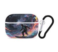 for Airpod Pro Case Cover with Secure Lock Clip Hard Astronaut Star Surfing Protective Cover Compatible with Airpod Pro 2nd/1st Generation Case for Women Men Front LED Visible White