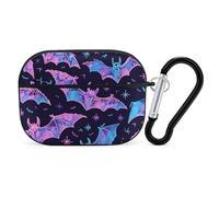 for Airpod Pro Case Cover with Secure Lock Clip Hard Bats and Stars Protective Cover Compatible with Airpod Pro 2nd/1st Generation Case for Women Men Front LED Visible Black
