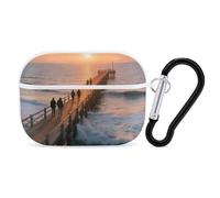 for Airpod Pro Case Cover with Secure Lock Clip Hard Beach Sunset Protective Cover Compatible with Airpod Pro 2nd/1st Generation Case for Women Men Front LED Visible White