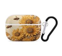 for Airpod Pro Case Cover with Secure Lock Clip Hard Bees and Sunflowers Protective Cover Compatible with Airpod Pro 2nd/1st Generation Case for Women Men Front LED Visible White