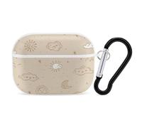 for Airpod Pro Case Cover with Secure Lock Clip Hard Beige Simple Doodle Protective Cover Compatible with Airpod Pro 2nd/1st Generation Case for Women Men Front LED Visible White