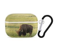 for Airpod Pro Case Cover with Secure Lock Clip Hard Bison Eats Grass Protective Cover Compatible with Airpod Pro 2nd/1st Generation Case for Women Men Front LED Visible White