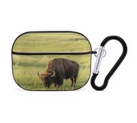 for Airpod Pro Case Cover with Secure Lock Clip Hard Bison Eats Grass Protective Cover Compatible with Airpod Pro 2nd/1st Generation Case for Women Men Front LED Visible Black