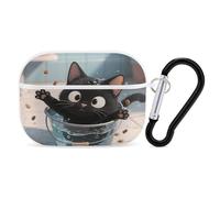 for Airpod Pro Case Cover with Secure Lock Clip Hard Black Cat Protective Cover Compatible with Airpod Pro 2nd/1st Generation Case for Women Men Front LED Visible White
