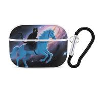 for Airpod Pro Case Cover with Secure Lock Clip Hard Black Cat Riding Horse Protective Cover Compatible with Airpod Pro 2nd/1st Generation Case for Women Men Front LED Visible White