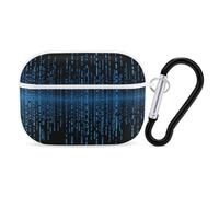 for Airpod Pro Case Cover with Secure Lock Clip Hard Blue Binary Matrix Protective Cover Compatible with Airpod Pro 2nd/1st Generation Case for Women Men Front LED Visible White