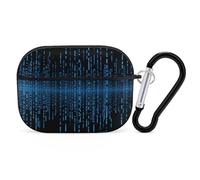 for Airpod Pro Case Cover with Secure Lock Clip Hard Blue Binary Matrix Protective Cover Compatible with Airpod Pro 2nd/1st Generation Case for Women Men Front LED Visible Black