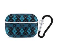 for Airpod Pro Case Cover with Secure Lock Clip Hard Blue Diamond Pattern Protective Cover Compatible with Airpod Pro 2nd/1st Generation Case for Women Men Front LED Visible White