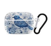 for Airpod Pro Case Cover with Secure Lock Clip Hard Bluebird and Flowers Protective Cover Compatible with Airpod Pro 2nd/1st Generation Case for Women Men Front LED Visible White