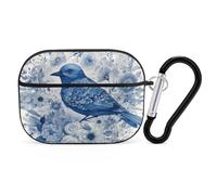 for Airpod Pro Case Cover with Secure Lock Clip Hard Bluebird and Flowers Protective Cover Compatible with Airpod Pro 2nd/1st Generation Case for Women Men Front LED Visible Black