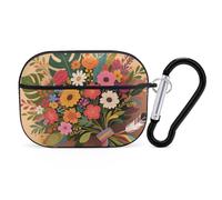for Airpod Pro Case Cover with Secure Lock Clip Hard Boho Leaf Floral Protective Cover Compatible with Airpod Pro 2nd/1st Generation Case for Women Men Front LED Visible Black