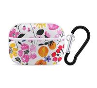 for Airpod Pro Case Cover with Secure Lock Clip Hard Bright Peach Flowers Protective Cover Compatible with Airpod Pro 2nd/1st Generation Case for Women Men Front LED Visible White
