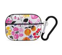 for Airpod Pro Case Cover with Secure Lock Clip Hard Bright Peach Flowers Protective Cover Compatible with Airpod Pro 2nd/1st Generation Case for Women Men Front LED Visible Black