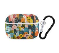 for Airpod Pro Case Cover with Secure Lock Clip Hard Cartoon Color City Protective Cover Compatible with Airpod Pro 2nd/1st Generation Case for Women Men Front LED Visible White