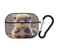 for Airpod Pro Case Cover with Secure Lock Clip Hard Cartoon Cute Otter Protective Cover Compatible with Airpod Pro 2nd/1st Generation Case for Women Men Front LED Visible Black