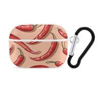 for Airpod Pro Case Cover with Secure Lock Clip Hard Chili Pepper Pattern Protective Cover Compatible with Airpod Pro 2nd/1st Generation Case for Women Men Front LED Visible White