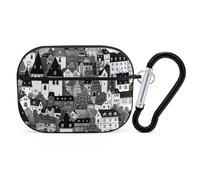 for Airpod Pro Case Cover with Secure Lock Clip Hard City Black and White Protective Cover Compatible with Airpod Pro 2nd/1st Generation Case for Women Men Front LED Visible Black