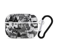for Airpod Pro Case Cover with Secure Lock Clip Hard City Black and White Protective Cover Compatible with Airpod Pro 2nd/1st Generation Case for Women Men Front LED Visible White