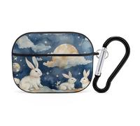 for Airpod Pro Case Cover with Secure Lock Clip Hard Clouds and Rabbits Protective Cover Compatible with Airpod Pro 2nd/1st Generation Case for Women Men Front LED Visible Black
