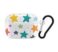 for Airpod Pro Case Cover with Secure Lock Clip Hard Colorful Star Images Protective Cover Compatible with Airpod Pro 2nd/1st Generation Case for Women Men Front LED Visible White
