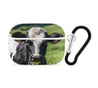 for Airpod Pro Case Cover with Secure Lock Clip Hard Cow Black and White Spot Protective Cover Compatible with Airpod Pro 2nd/1st Generation Case for Women Men Front LED Visible White