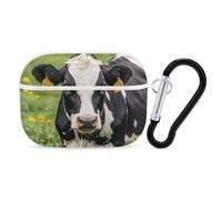 for Airpod Pro Case Cover with Secure Lock Clip Hard Cow Black Spot Protective Cover Compatible with Airpod Pro 2nd/1st Generation Case for Women Men Front LED Visible White