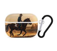 for Airpod Pro Case Cover with Secure Lock Clip Hard Cowboys Riding Horses Protective Cover Compatible with Airpod Pro 2nd/1st Generation Case for Women Men Front LED Visible White
