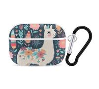 for Airpod Pro Case Cover with Secure Lock Clip Hard Cute Llama Floral Protective Cover Compatible with Airpod Pro 2nd/1st Generation Case for Women Men Front LED Visible White