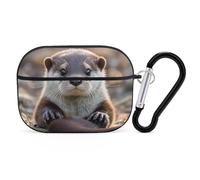 for Airpod Pro Case Cover with Secure Lock Clip Hard Cute Otter Protective Cover Compatible with Airpod Pro 2nd/1st Generation Case for Women Men Front LED Visible Black