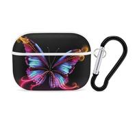 for Airpod Pro Case Cover with Secure Lock Clip Hard Dancing Butterfly Protective Cover Compatible with Airpod Pro 2nd/1st Generation Case for Women Men Front LED Visible White