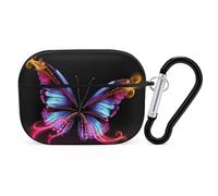 for Airpod Pro Case Cover with Secure Lock Clip Hard Dancing Butterfly Protective Cover Compatible with Airpod Pro 2nd/1st Generation Case for Women Men Front LED Visible Black