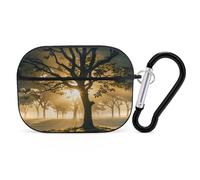 for Airpod Pro Case Cover with Secure Lock Clip Hard Dawn Forest Protective Cover Compatible with Airpod Pro 2nd/1st Generation Case for Women Men Front LED Visible Black