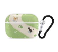 for Airpod Pro Case Cover with Secure Lock Clip Hard Dog Cat Foot Prints Protective Cover Compatible with Airpod Pro 2nd/1st Generation Case for Women Men Front LED Visible White