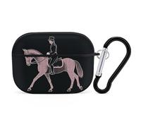 for Airpod Pro Case Cover with Secure Lock Clip Hard Dressage Rider Horse Protective Cover Compatible with Airpod Pro 2nd/1st Generation Case for Women Men Front LED Visible Black