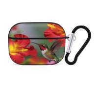 for Airpod Pro Case Cover with Secure Lock Clip Hard Floral Hummingbird Protective Cover Compatible with Airpod Pro 2nd/1st Generation Case for Women Men Front LED Visible Black