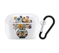 for Airpod Pro Case Cover with Secure Lock Clip Hard Folk Art Style Flowers Protective Cover Compatible with Airpod Pro 2nd/1st Generation Case for Women Men Front LED Visible White