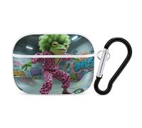 for Airpod Pro Case Cover with Secure Lock Clip Hard Funky Skateboard Frog Protective Cover Compatible with Airpod Pro 2nd/1st Generation Case for Women Men Front LED Visible White