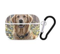 for Airpod Pro Case Cover with Secure Lock Clip Hard Golden Retriever Protective Cover Compatible with Airpod Pro 2nd/1st Generation Case for Women Men Front LED Visible White