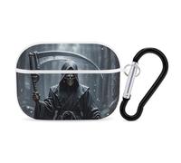 for Airpod Pro Case Cover with Secure Lock Clip Hard Grim Reaper Protective Cover Compatible with Airpod Pro 2nd/1st Generation Case for Women Men Front LED Visible White