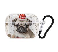 for Airpod Pro Case Cover with Secure Lock Clip Hard Happy Birthday Pug Puppy Protective Cover Compatible with Airpod Pro 2nd/1st Generation Case for Women Men Front LED Visible White