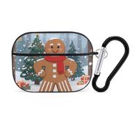 for Airpod Pro Case Cover with Secure Lock Clip Hard Happy Gingerbread Man Protective Cover Compatible with Airpod Pro 2nd/1st Generation Case for Women Men Front LED Visible Black
