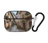 for Airpod Pro Case Cover with Secure Lock Clip Hard Italian Town Street Protective Cover Compatible with Airpod Pro 2nd/1st Generation Case for Women Men Front LED Visible Black