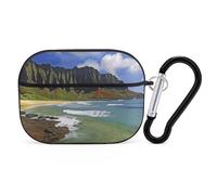 for Airpod Pro Case Cover with Secure Lock Clip Hard Kauai Hawaii Seashore Protective Cover Compatible with Airpod Pro 2nd/1st Generation Case for Women Men Front LED Visible Black