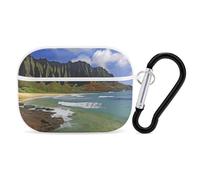 for Airpod Pro Case Cover with Secure Lock Clip Hard Kauai Hawaii Seashore Protective Cover Compatible with Airpod Pro 2nd/1st Generation Case for Women Men Front LED Visible White