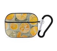 for Airpod Pro Case Cover with Secure Lock Clip Hard Lemon Slice Pattern Protective Cover Compatible with Airpod Pro 2nd/1st Generation Case for Women Men Front LED Visible Black