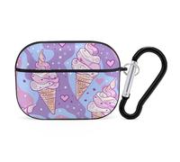 for Airpod Pro Case Cover with Secure Lock Clip Hard Light Purple Ice Cream Protective Cover Compatible with Airpod Pro 2nd/1st Generation Case for Women Men Front LED Visible Black