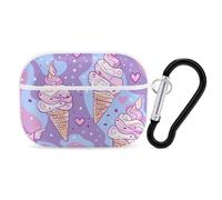 for Airpod Pro Case Cover with Secure Lock Clip Hard Light Purple Ice Cream Protective Cover Compatible with Airpod Pro 2nd/1st Generation Case for Women Men Front LED Visible White