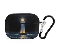 for Airpod Pro Case Cover with Secure Lock Clip Hard Lighthouse Protective Cover Compatible with Airpod Pro 2nd/1st Generation Case for Women Men Front LED Visible Black